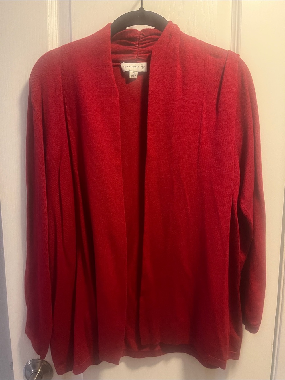 Susan Graver Vibrant Red Open-Front Cardigan